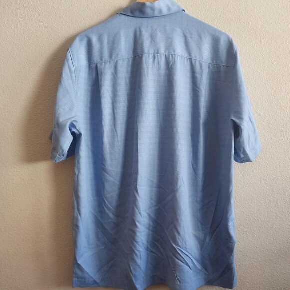 Tommy Bahama Shirt Mens Medium Blue 100% Silk Button Up Jacquard Hawaiian Casual - Picture 8 of 10